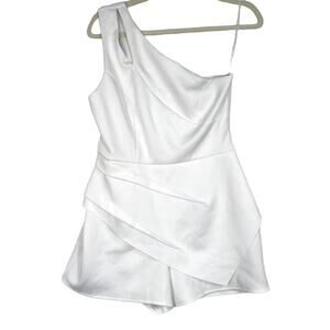 River Island Romper Womens Size 10 White One Shoulder Cut Out‎ Wrap Pleated READ